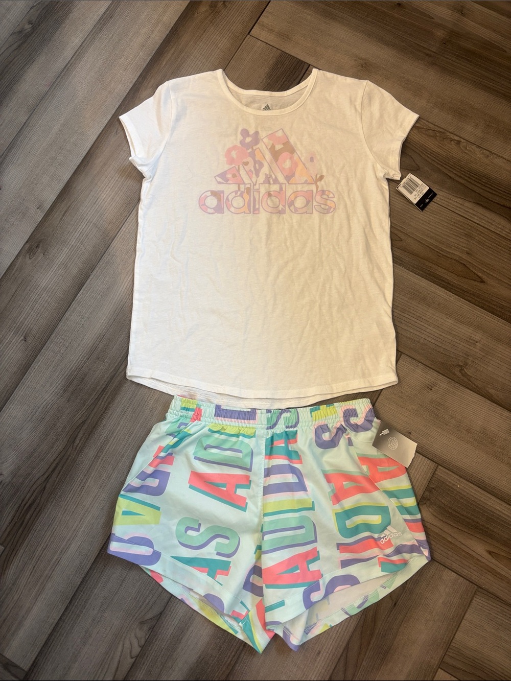 adidas Girls' White & Pastel Multicolor Shirt Set